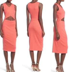 LEITH coral pink cutout bodycon rib-knit midi sleeveless dress womens S